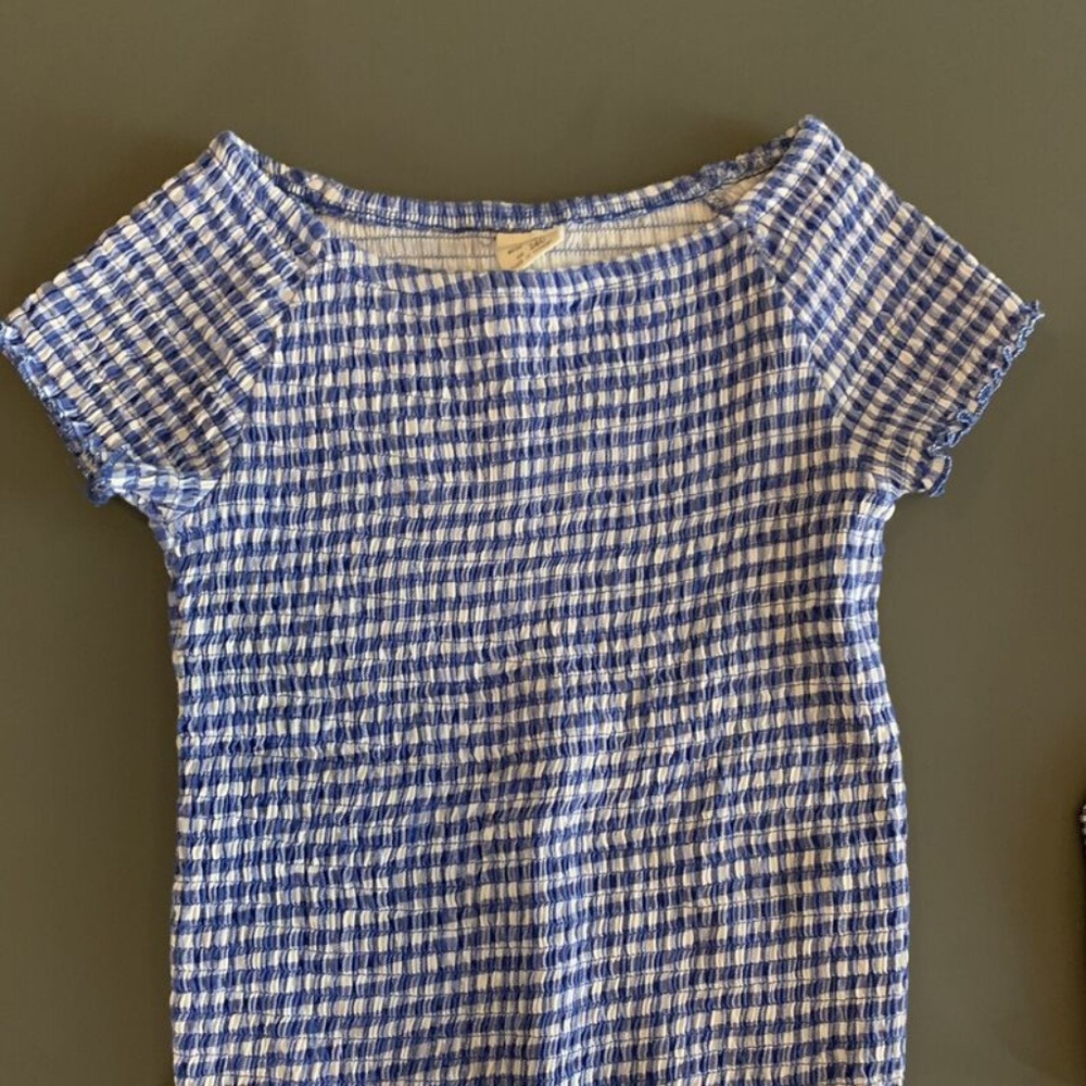 Zara Girls size 10 Gingham Checkered Shirred Top Blouse MINT